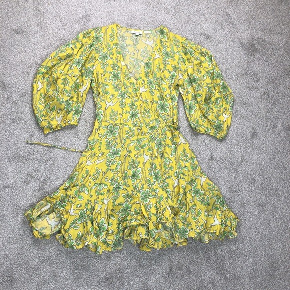 Rhode Mini Dress Fiona Yellow Godet Hem - Picture 1 of 9